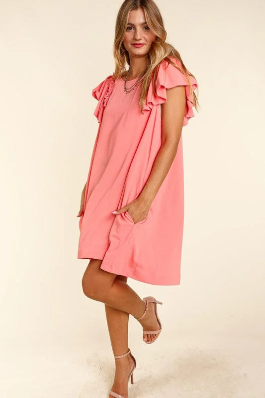 Solid Woven Dress With SIde Pockets Sleeveless mini dresses