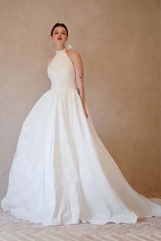 A-Line Sweep-Brush Train Taffeta Wedding Dress CW3064 Sexy Lace Gown