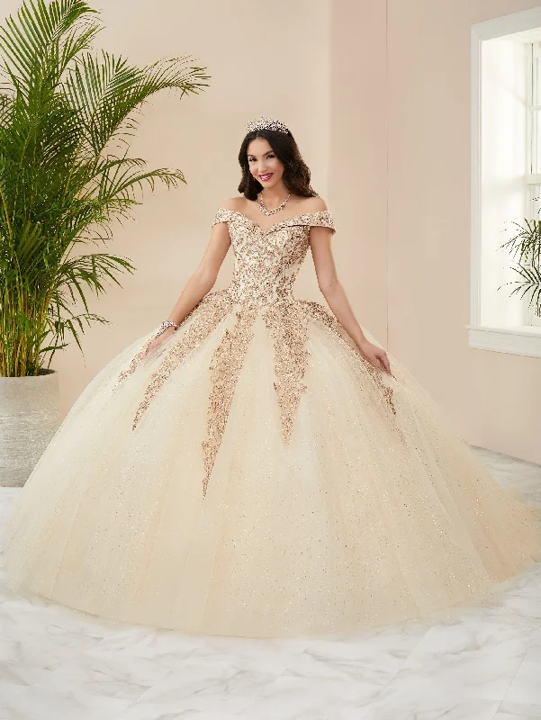 Applique Off Shoulder Quinceanera Dress by Fiesta Gowns 56400 (Size 10 - 16) Lace Train Dress