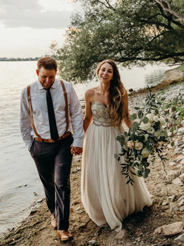 Charming Sweetheart Top beaded Long Tulle Beach Wedding Dresses, TYP1563 Simple Wedding Gown