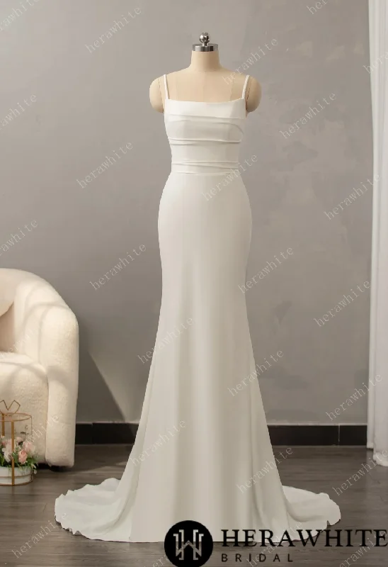 Classic Crepe Fit and Flare with Square Neckline Wedding Dress Formal Wedding Dress