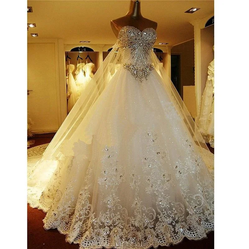 Crystal Wedding Dress Bridal gown with corset back at Bling Brides Bouquet Modern Lace Gown