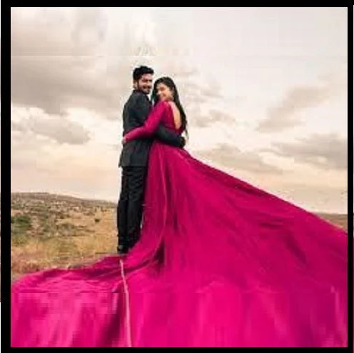 G252 , Rani Pink Prewedding Long Trail Gown (All Sizes)pp Sexy Wedding Dress