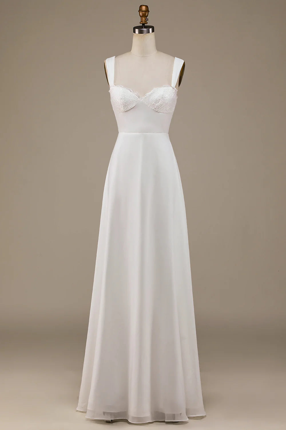 Ivory Scoop Neck Boho Wedding Dress with Lace Sleek Wedding Dress