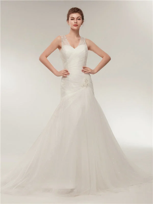 Mermaid Sweetheart Beading Elegant Wedding Dresses With Pleats WD0459 Chic Bridal Gown