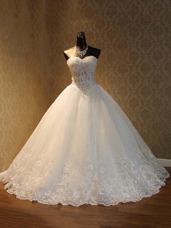 Popular Luxury Lace Ball Gowns Beaded Wedding Dresses Ruffled Wedding Dress