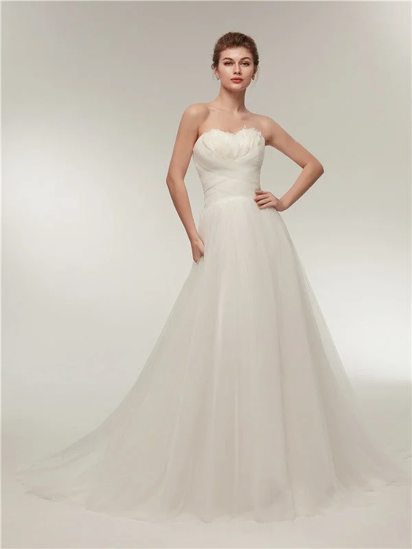 Sweetheart Ivory Tulle Lace up back Wedding Dresses With Train, WD0458 Glitter Wedding Dress