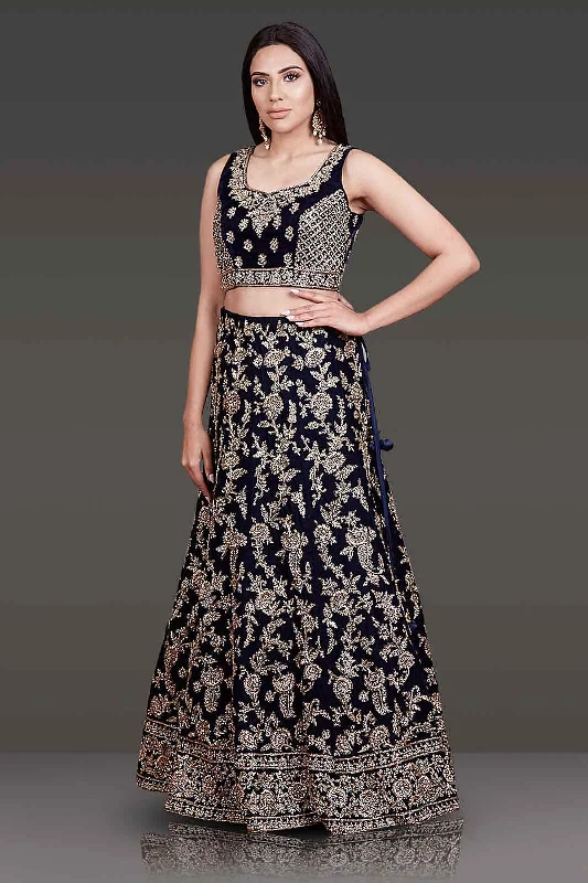 navy Bridal Outfit With Velvet Top And Net Dupatta Sexy unclassified skirts