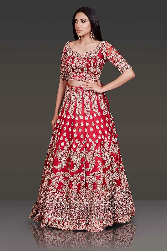 Bridal Red Lehenga Top With Net Scarf Ruffled unclassified skirts