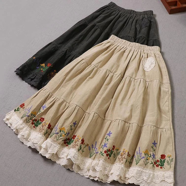 Cottagecore Embroidery Vintage Skirt Long unclassified skirts