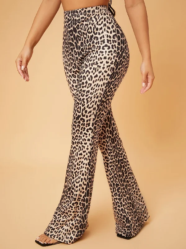 SXY High Waist Leopard Print Flared Leg Trousers Striped unclassified skirts