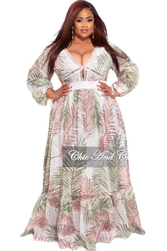 Final Sale Plus Size Maxi Dress with Side Cutouts & V-Neck in Palm Print Edgy maxi dresses