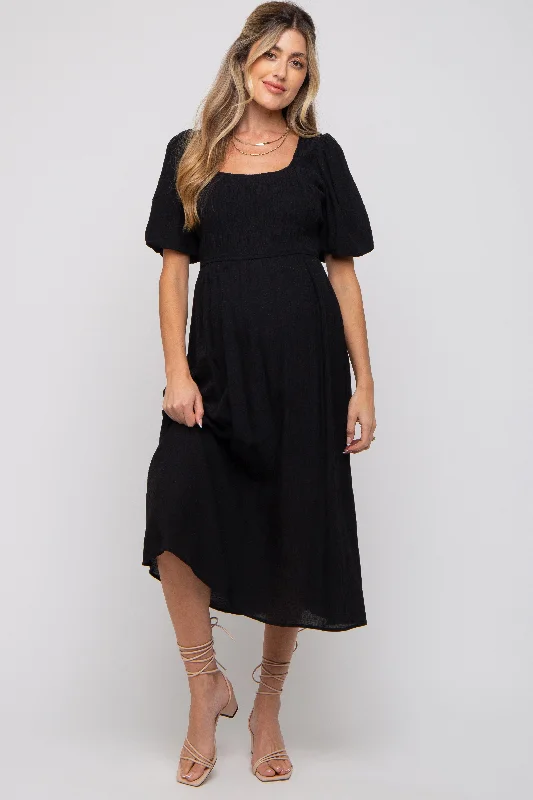 Black Square Neck Maternity Midi Dress Vintage midi dresses