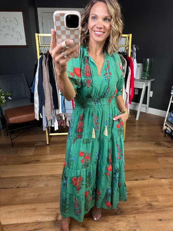 Feelings of Floral Tiered Maxi Dress - Green Denim maxi dresses