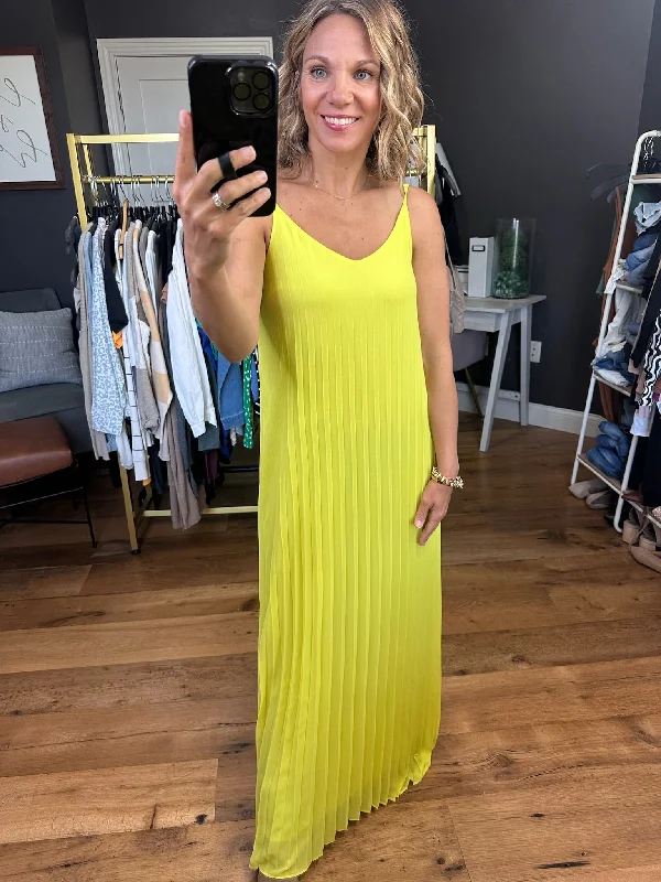 Moonlight In Mexico Pleated Maxi Dress - Lime Yellow H&M maxi dresses