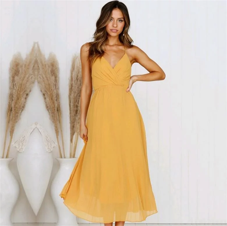 Promotions Slit Maxi Dress - Mustard Ruffled maxi dresses