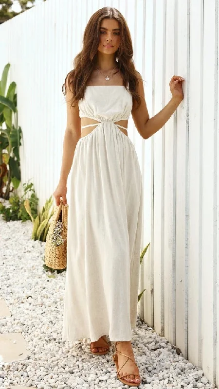 Rachelle Linen Blend Cutout Halter Maxi Dress - Taupe Urban Outfitters maxi dresses