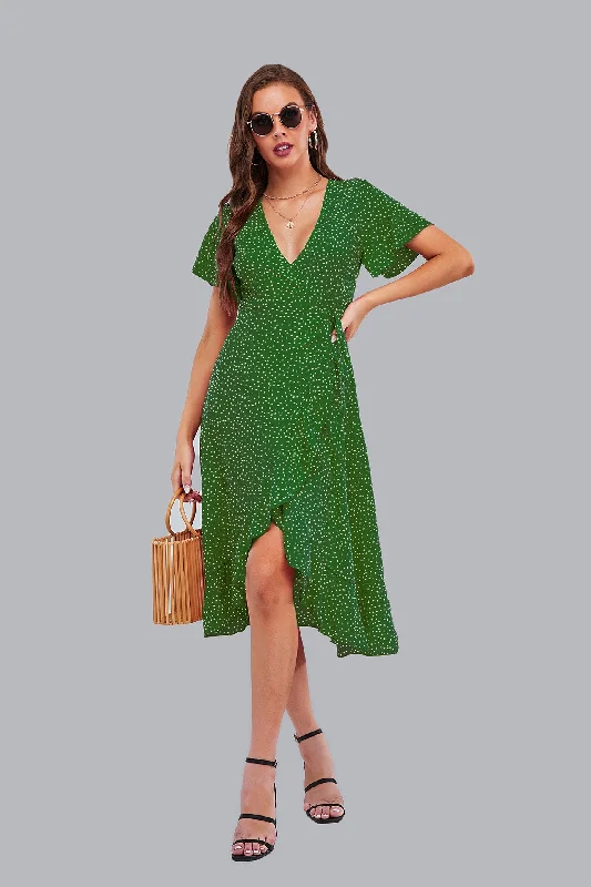 Rejoice Metallic Detailed Wrap Maxi Dress - Green - FINAL SALE Vintage maxi dresses