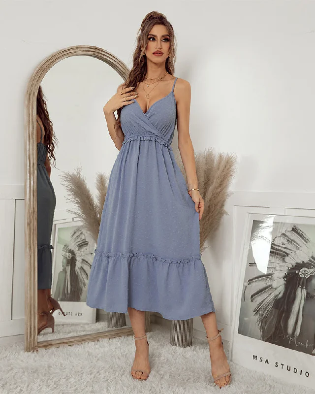 Remembered Always Swiss Dot Peplum Maxi Dress - Blue - FINAL SALE Cocktail maxi dresses