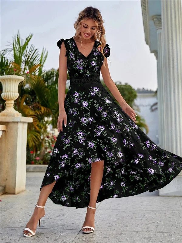 The Way Back Home Floral Ruffle Maxi Dress Sleeveless maxi dresses