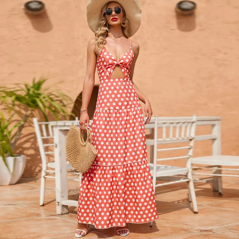 Torrie Polka Dot Tie Front Maxi Dress - Rust - FINAL SALE Women's maxi dresses