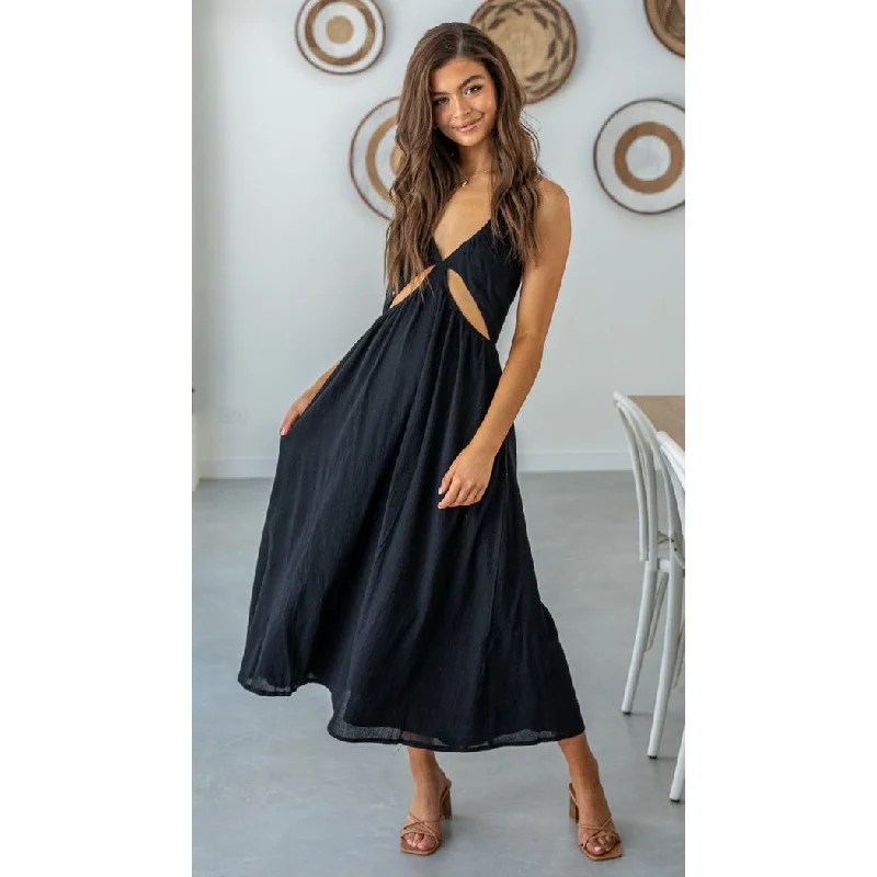 Veronique Cotton Blend Cutout Maxi Dress - Black - FINAL SALE Summer party maxi dresses