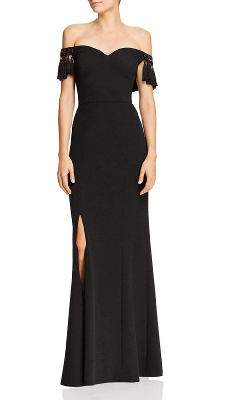 Aidan Mattox - Off-Shoulder Tassel Sleeves Evening Gown MD1E203104 - 1 pc Black In Size 14 Available Street style party dresses