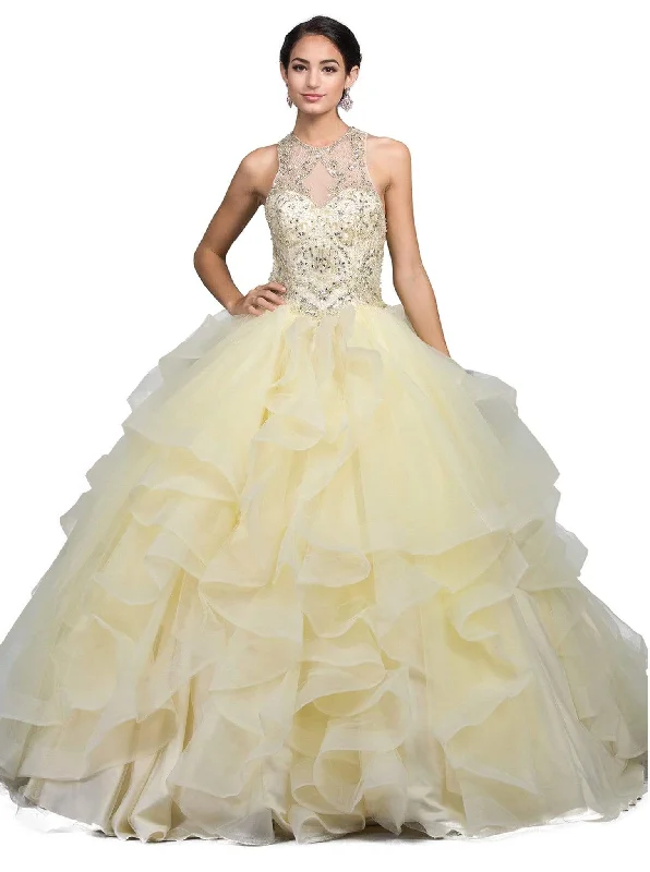 Dancing Queen - 1243 Embellished Halter Ruffled Quinceanera Ballgown Flowy party dresses