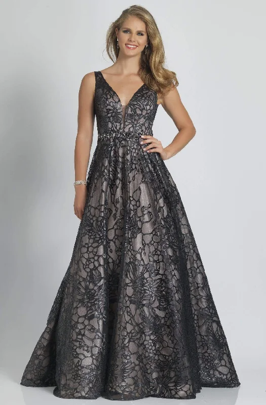 Dave & Johnny - Deep V-Neck Embroidered Gown A9385W - 1 pc Black In Size 16W Available Chic party dresses