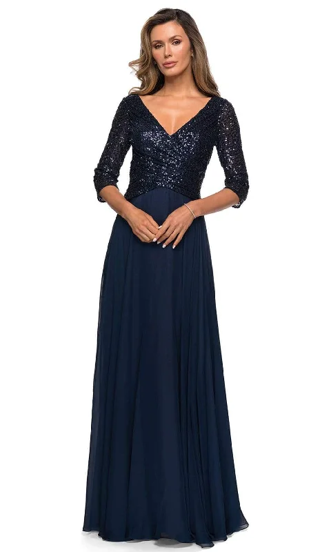 La Femme - Sequined Quarter Length Sleeve Gown 27998SC Office party dresses