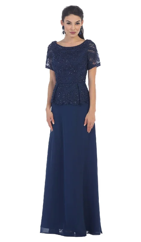 May Queen - MQ-1427 Short Sleeve Embroidered Bateau Neck A-line Evening Dress Outdoor party dresses