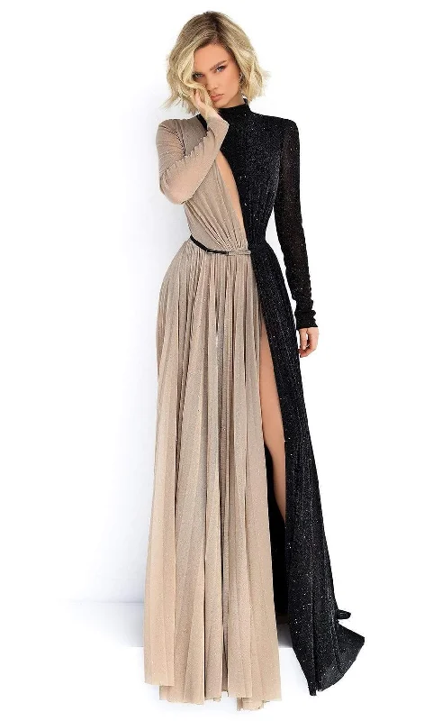 Tarik Ediz - Two-Tone Long Sleeves Evening Dress 50902 Halter party dresses