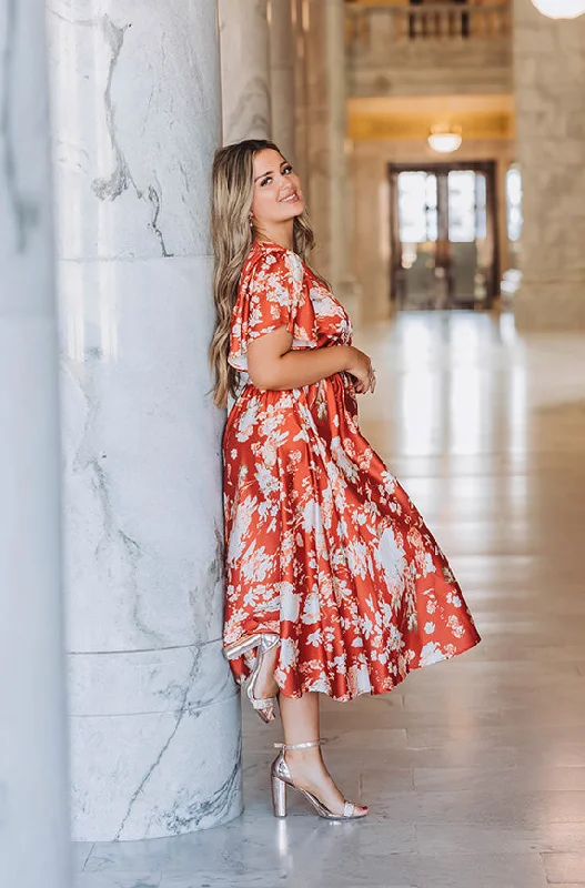 Magnolia Rust Floral Dress - DM Exclusive - Nursing Friendly Organza floral dresses