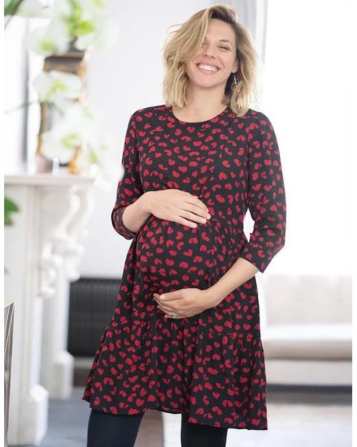 Seraphine Heart Print Tiered Maternity & Nursing Dress Gita - Size 6 Cdn Brunch floral dresses