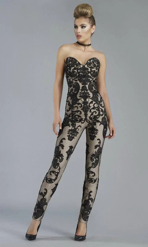 Janique - K6561SC Strapless Sweetheart Brocade Jumpsuit Gothic unclassified dresses