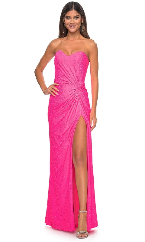 La Femme 32175 - Sweetheart Knotted Detail Prom Gown Stretchy unclassified dresses