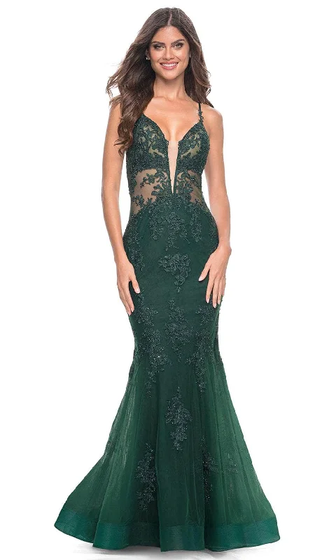 La Femme 32305 - Plunging V-Neck Mermaid Prom Gown Metallic unclassified dresses