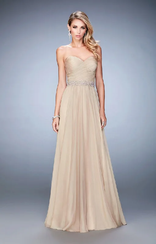 La Femme - Pleated Sweetheart Jeweled Waist A-Line Gown 22786 Metallic unclassified dresses