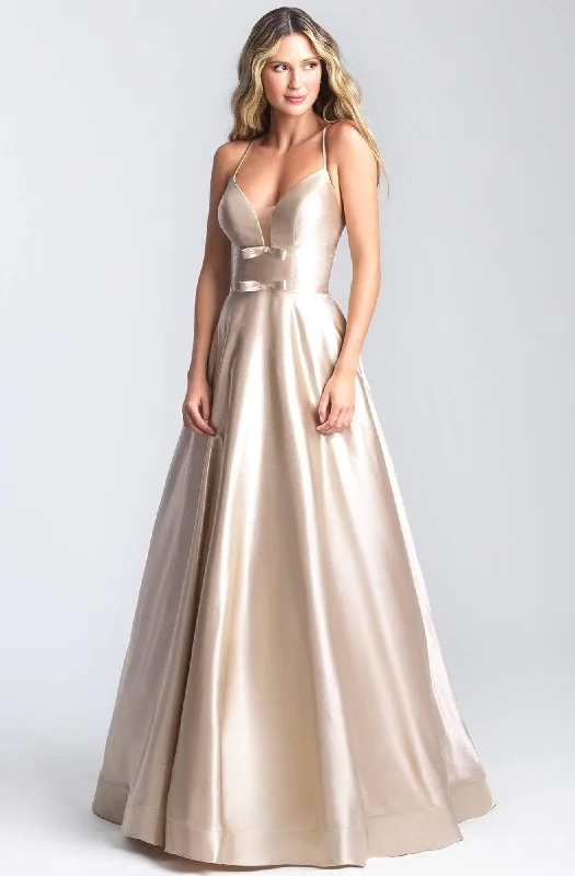 Madison James - 20-392SC Bow Detailed Metallic V Neck Gown Beach unclassified dresses