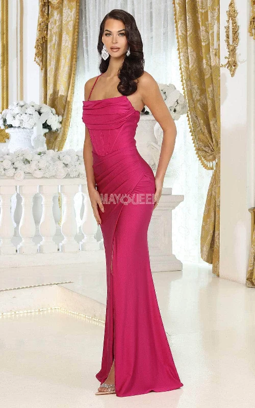 May Queen MQ2068 - Draped Evening Dress with Slit Ruched unclassified dresses