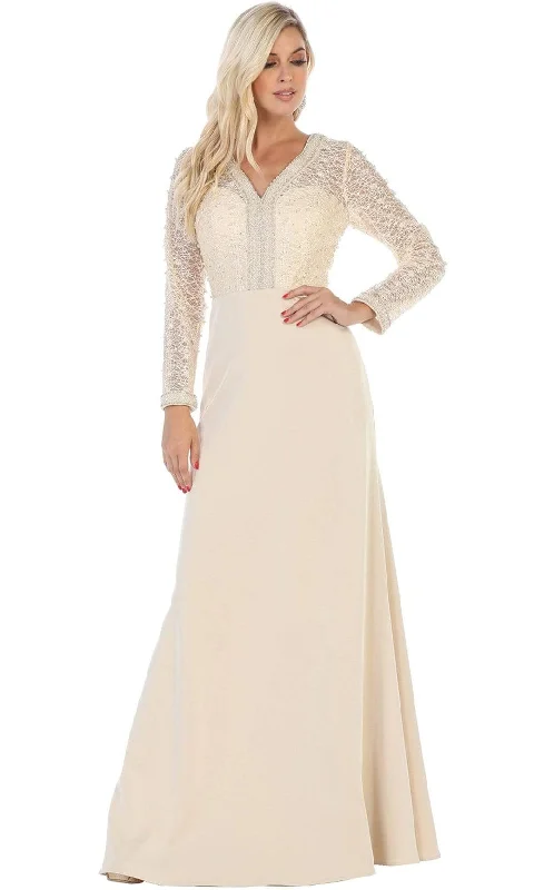 May Queen - RQ7692SC Embellished V-Neck Evening Gown Office unclassified dresses