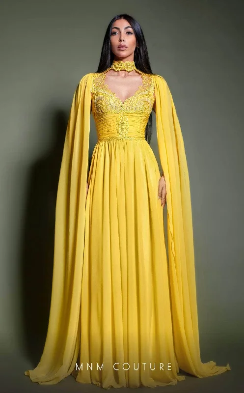 MNM Couture K4195 - Embroidered Cape Sleeve Evening Gown Summer unclassified dresses