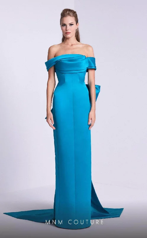 MNM Couture N0589 - Fitted Bow Drape Evening Dress Anniversary unclassified dresses