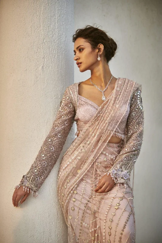 Pearl & Swarovski Embroidered Drape Saree Engagement unclassified dresses