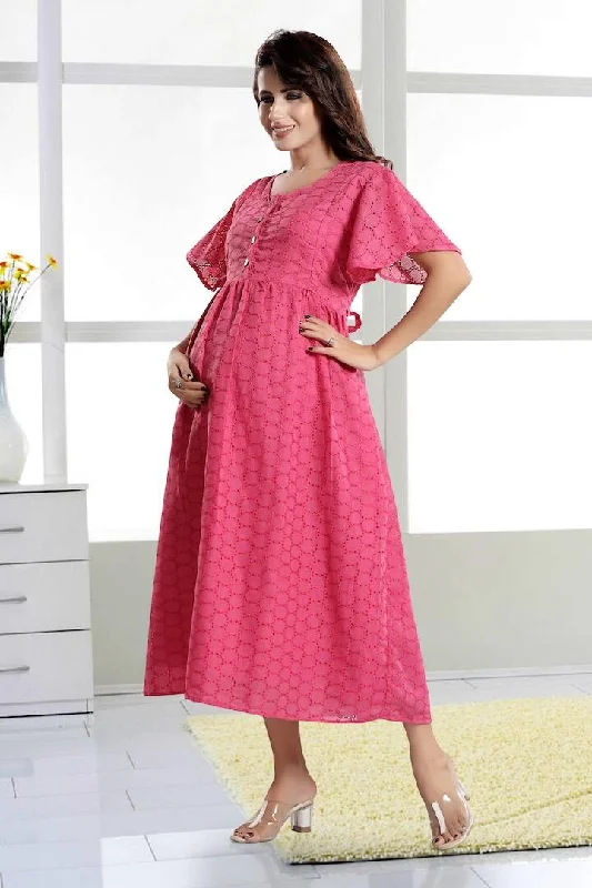 Hot Pink Chikankari Feeding Dress Wrap unclassified dresses