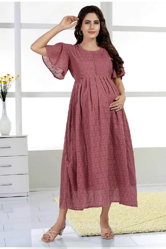 Solid Purple Chikankari Nursing Dress Elegant unclassified dresses