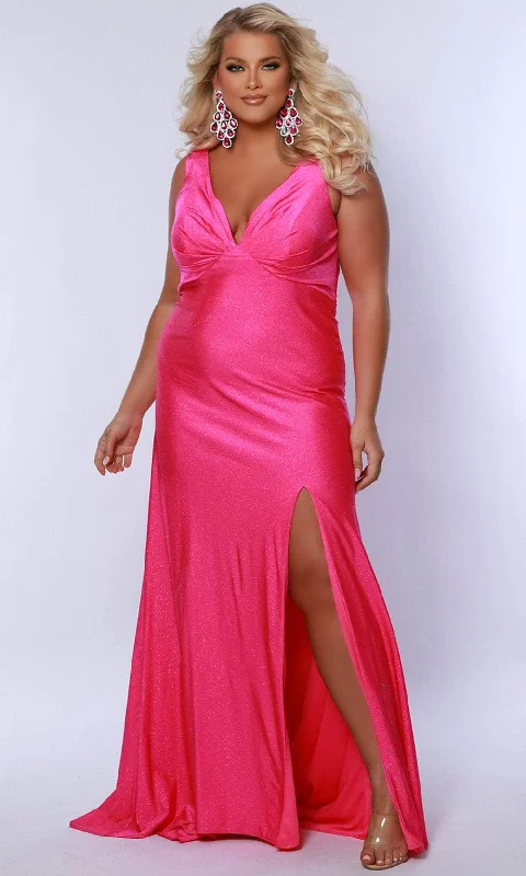 Sydney's Closet SC7369 - Deep V-Neck Empire Prom Dress Color block unclassified dresses