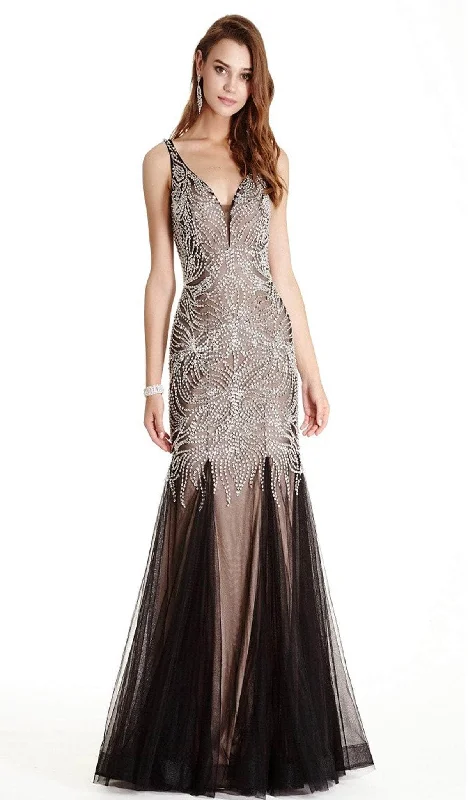 Trevi Collection - Plunging Neck Embellished Prom Dress Formal unclassified dresses