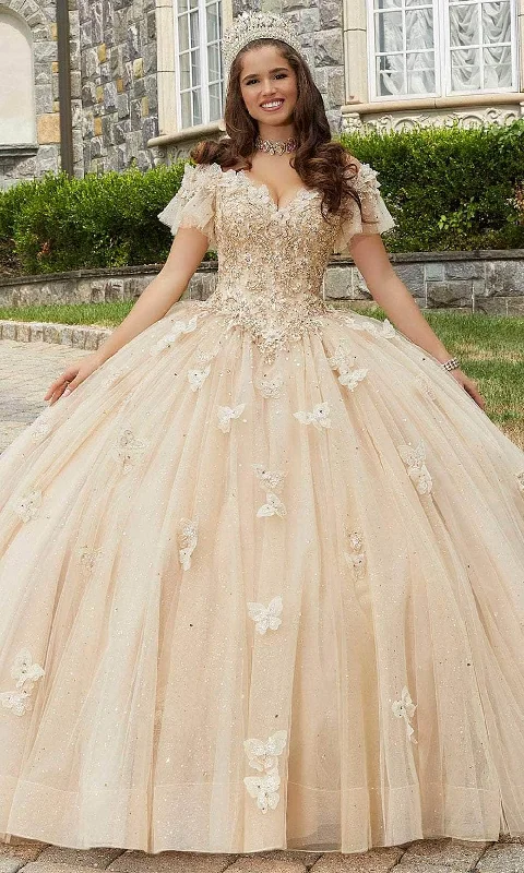 Vizcaya by Mori Lee 89404 - Ruffle Sleeves Embellished Ballgown Tiered unclassified dresses