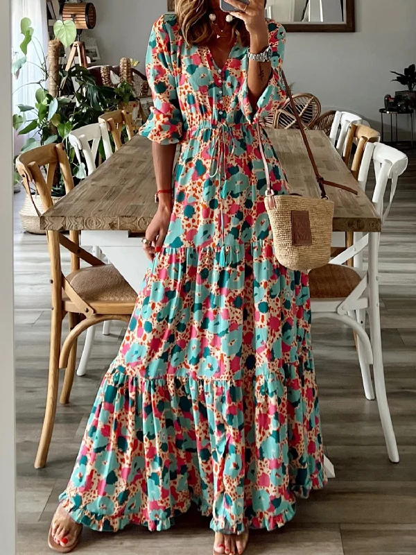 Button Up Ruffle Hem Tiered Maxi Dress Elegant Maxi Look